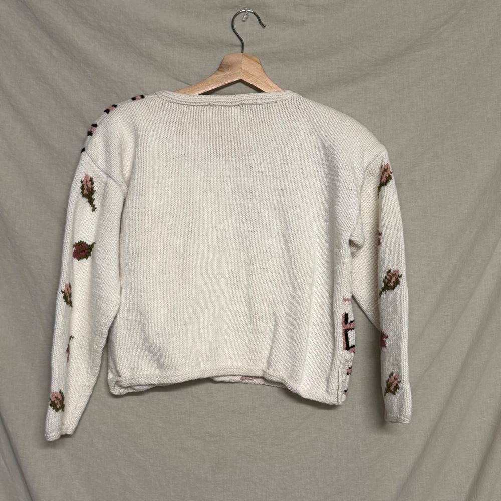 Jennifer Reed Vintage Knitted by Hand Floral Ramie Cotton Sweater Women's S - Picture 5 of 7